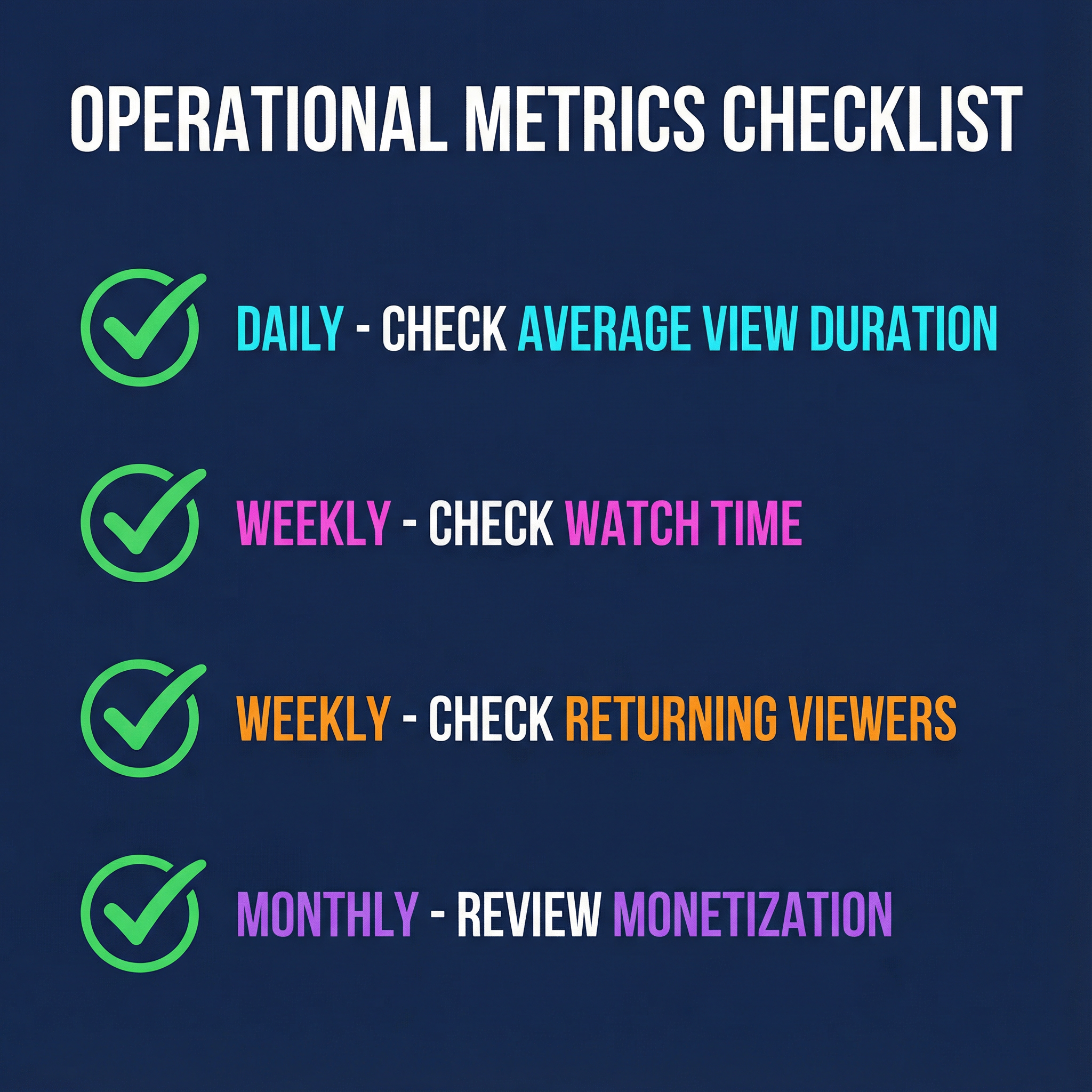 Daily, weekly, and monthly metrics checklist for monitoring your 24/7 stream