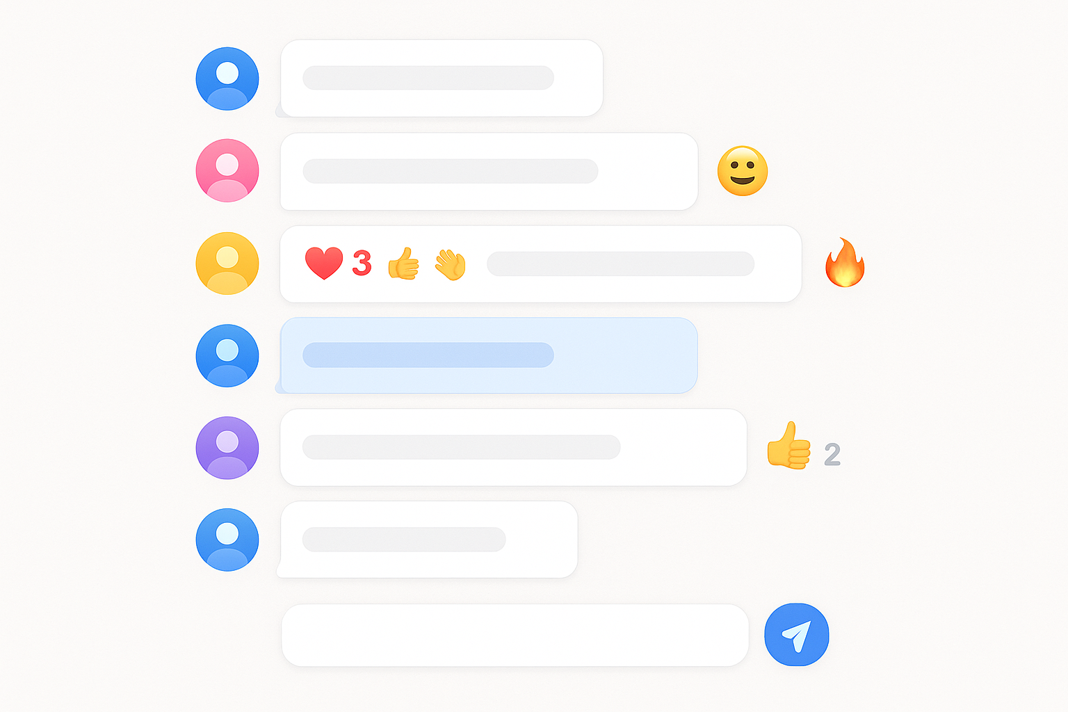 Interactive Chat interface showing chat messages, user avatars, emojis and engagement elements